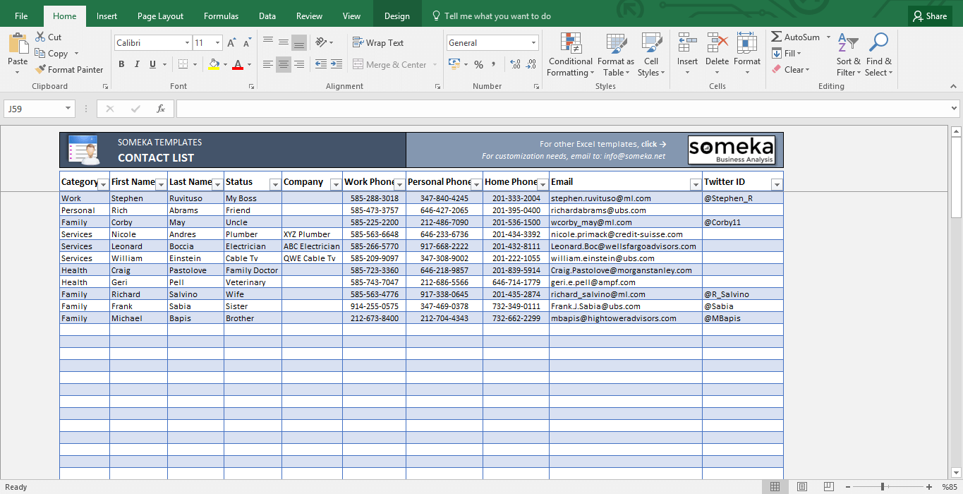 Contact List Template In Excel FREE To Download Easy To Print