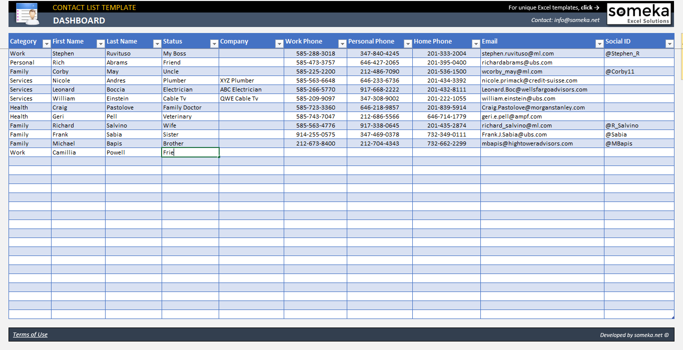 Excel Contact List Template Contact Database Template