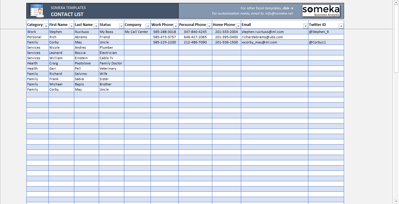 Business Contact List Template Excel