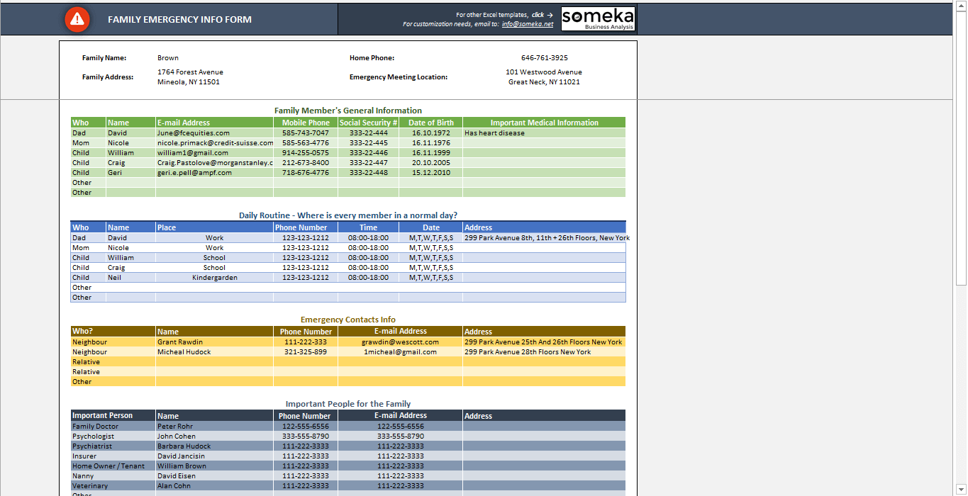 emergency contact form free excel spreadsheet template