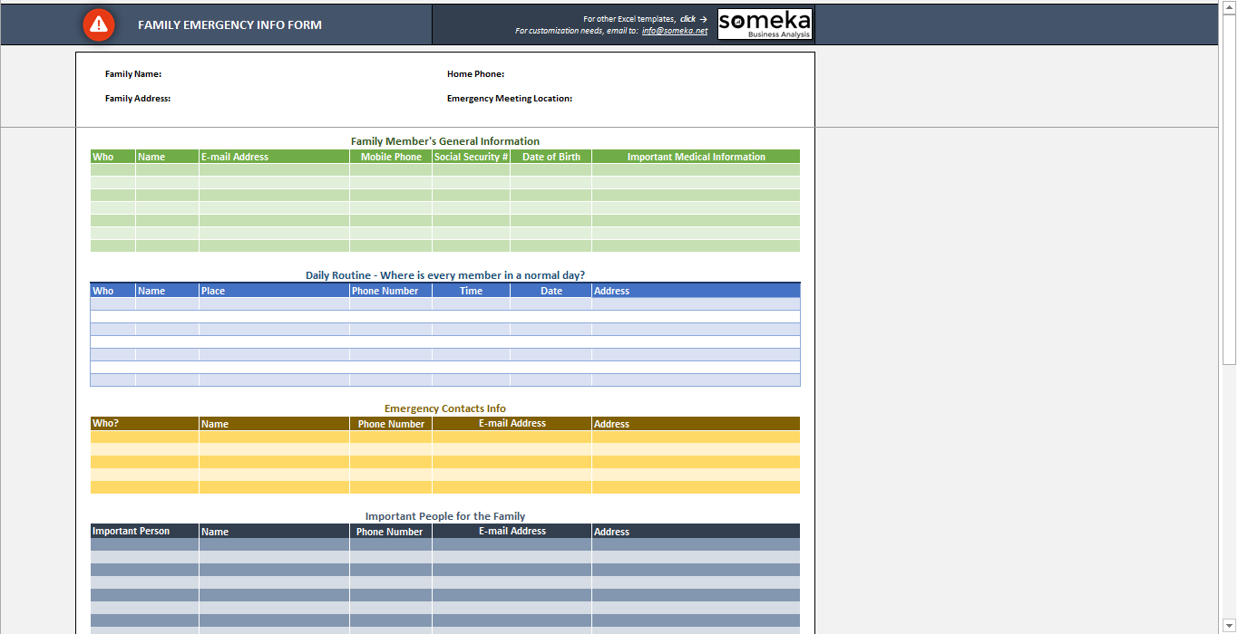 emergency contact form free excel spreadsheet template emergency contact information form