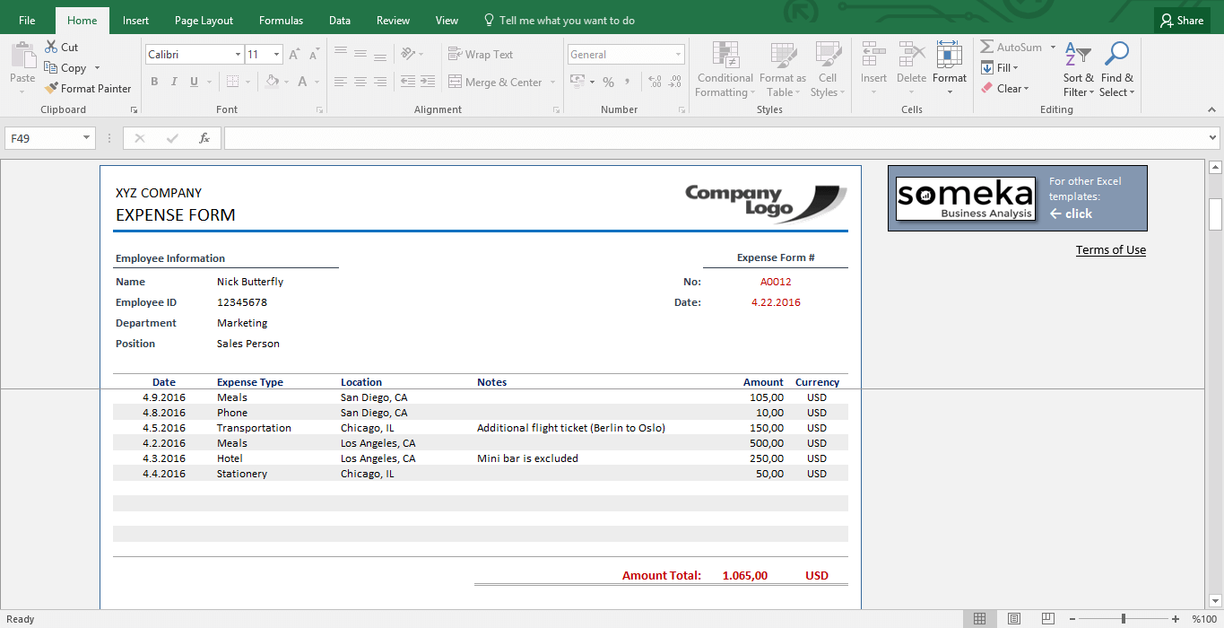 reimbursement form free expense template for employees excel expense