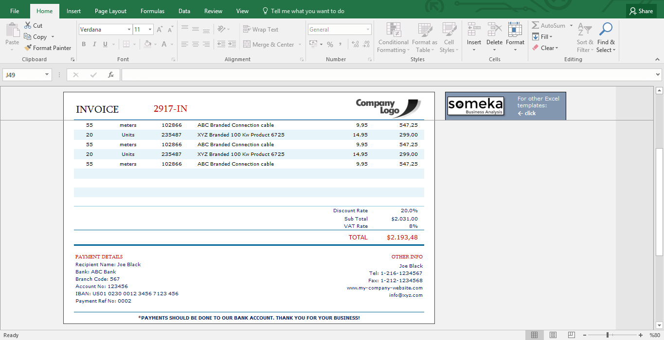 Free Excel Invoice Template  Small Business Invoicing in Excel In Invoice Tracking Spreadsheet Template