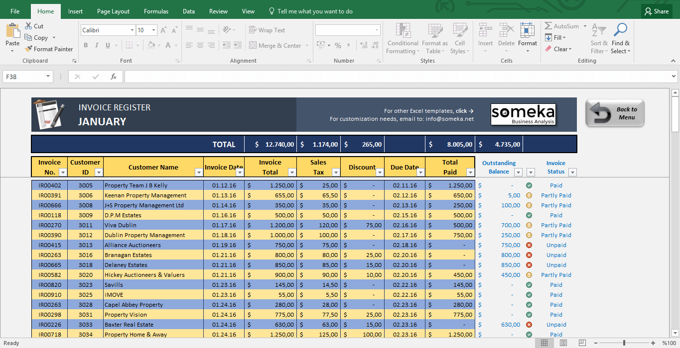 Invoice Register Excel Template 3