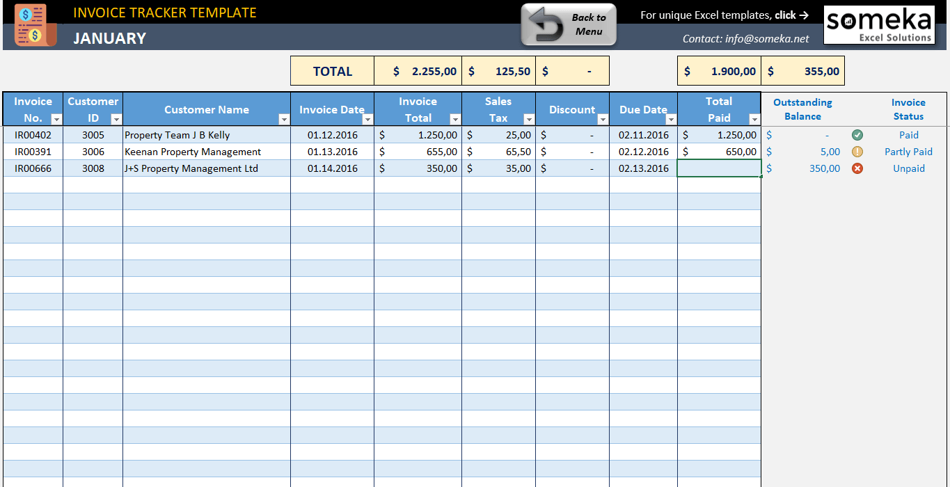 Free Invoice Tracker Excel Template Templates Printable Download