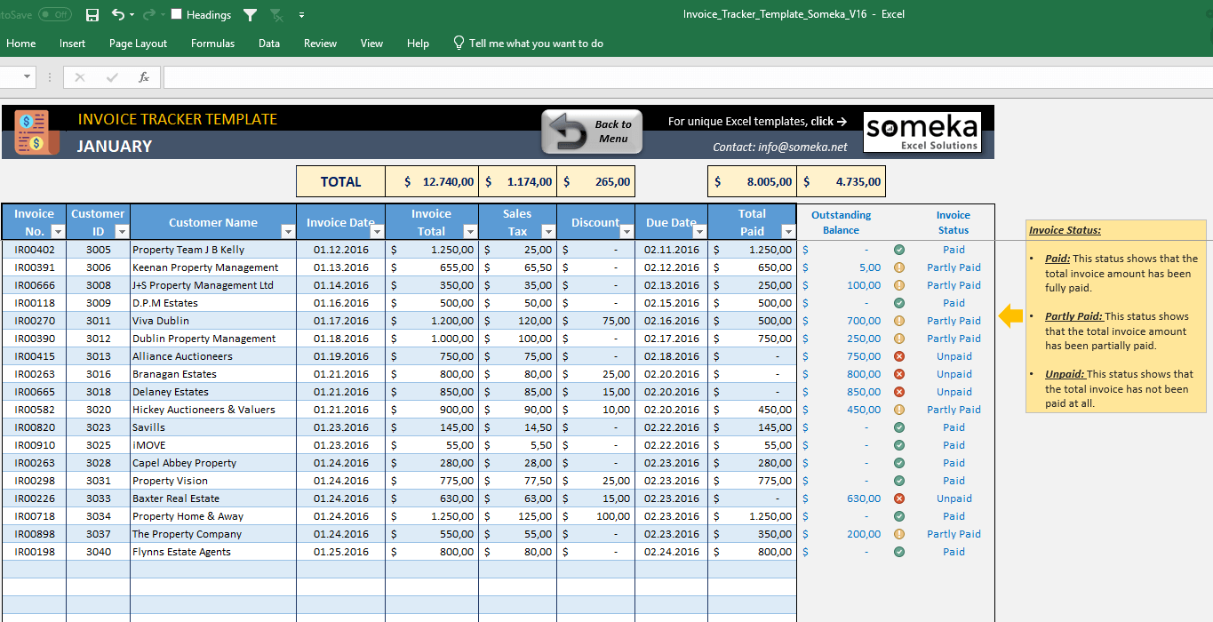 Free Invoice Tracker Excel Template Templates Printable Download