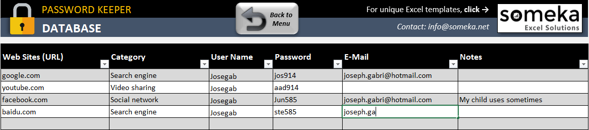 Free Password Keeper in Excel | Password Manager Template