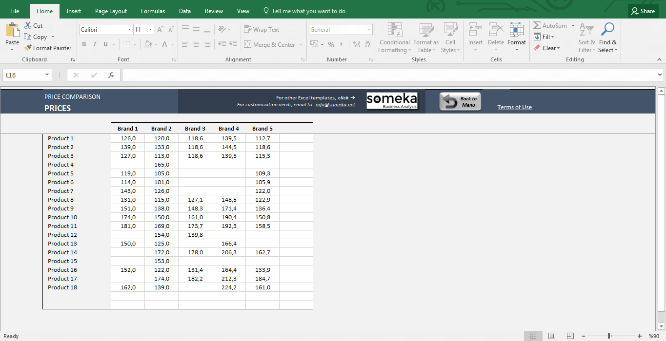 pricing matrix template