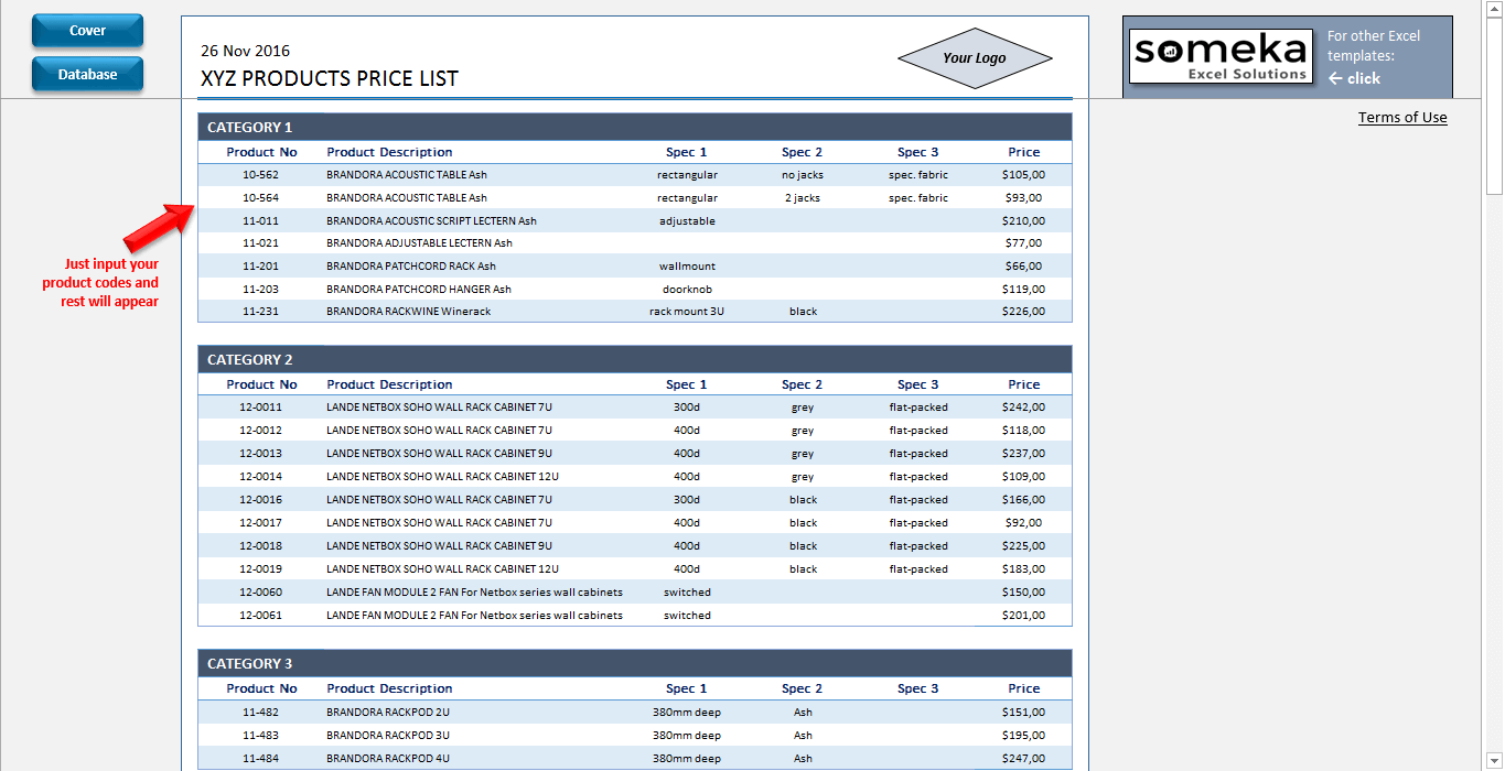 price list template in excel free download printable spreadsheet