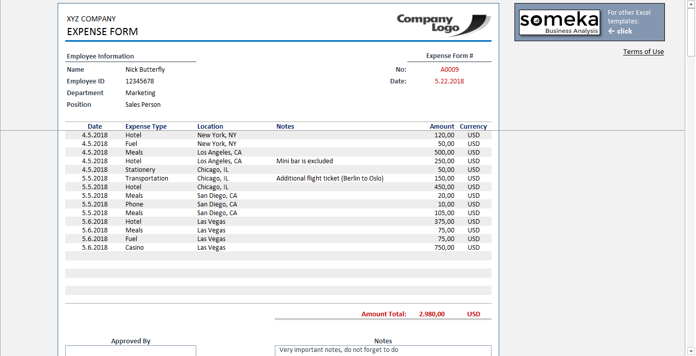 reimbursement form free expense template for employees