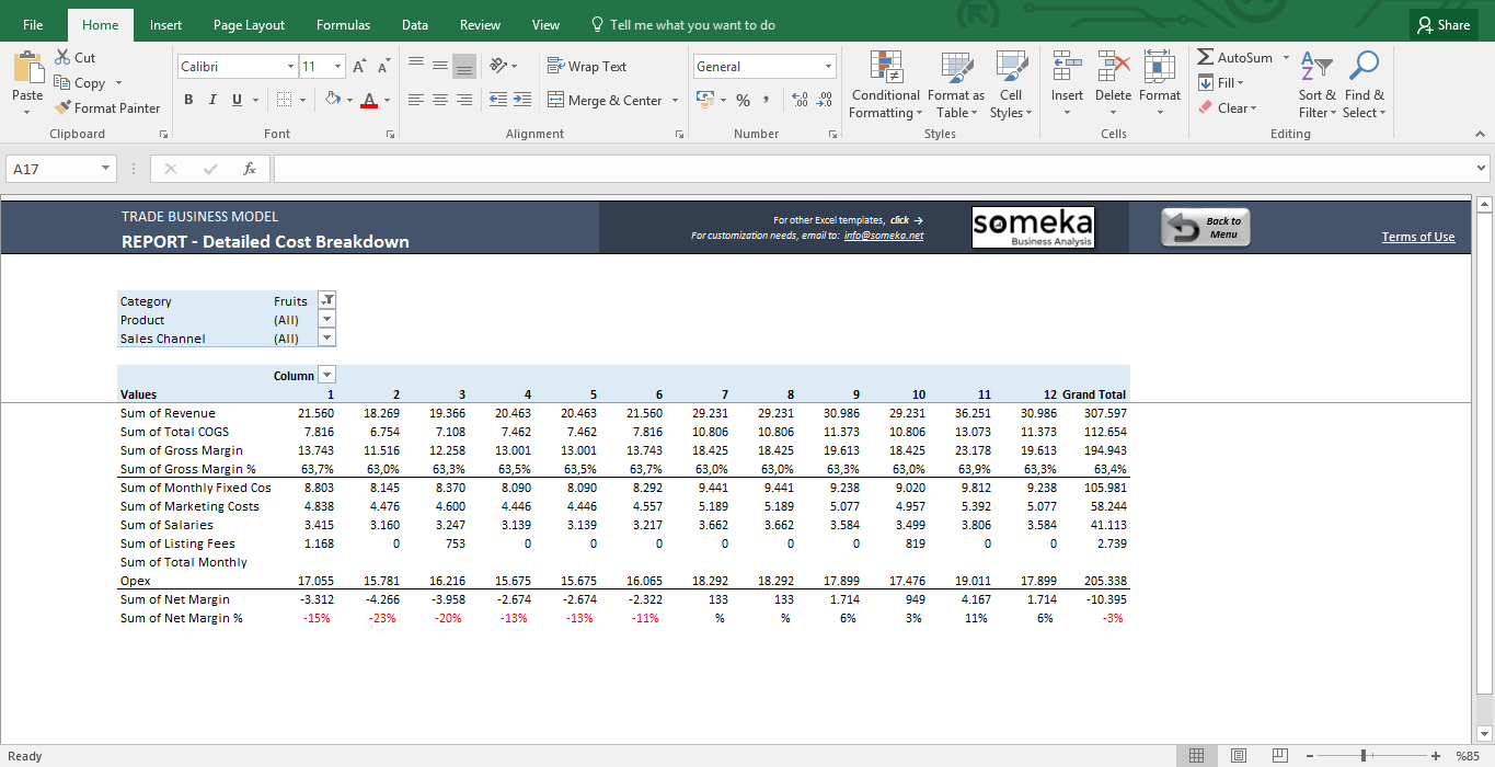 Feasibility Study Excel Template Projections Spreadsheet