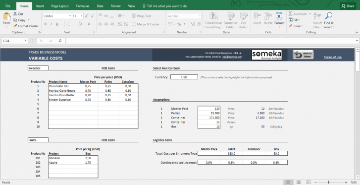 Trade Business Model - Feasibility Study Template in Excel - Template Screenshot Image 2 - Someka