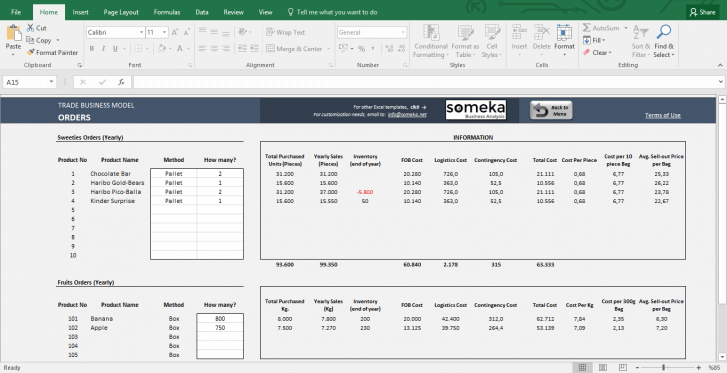 Trade Business Model - Feasibility Study Template in Excel - Template Screenshot Image 3 - Someka