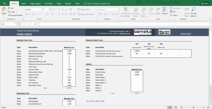 Trade Business Model - Feasibility Study Template in Excel - Template Screenshot Image 6 - Someka