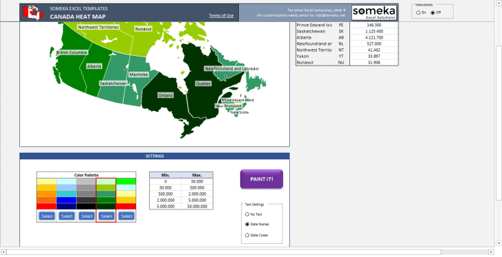 Canada Geographic Heat Map Generator - Someka SS11