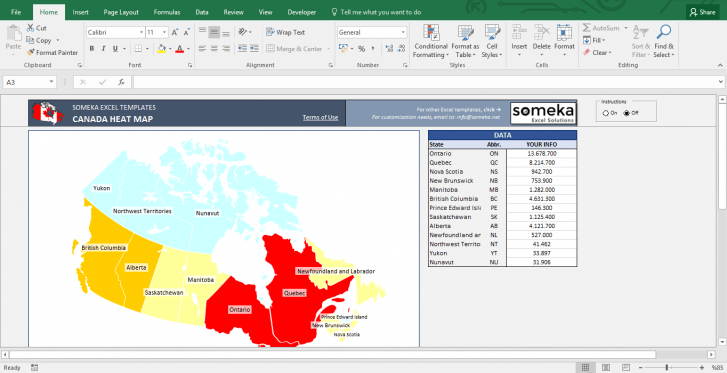 Canada Heat Map Excel Template - Heat Map Generator - Template Screenshot Image 2 - Someka