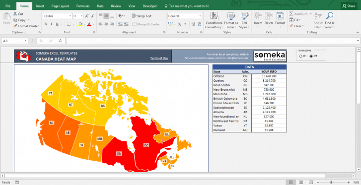 Canada Heat Map Excel Template - Heat Map Generator - Template Screenshot Image 3 - Someka