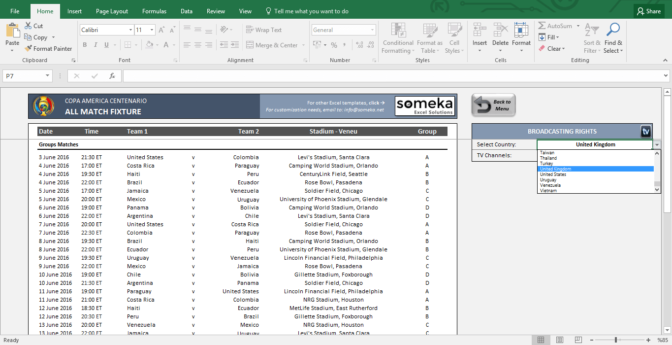 copa america 2016 excel template schedule score sheet