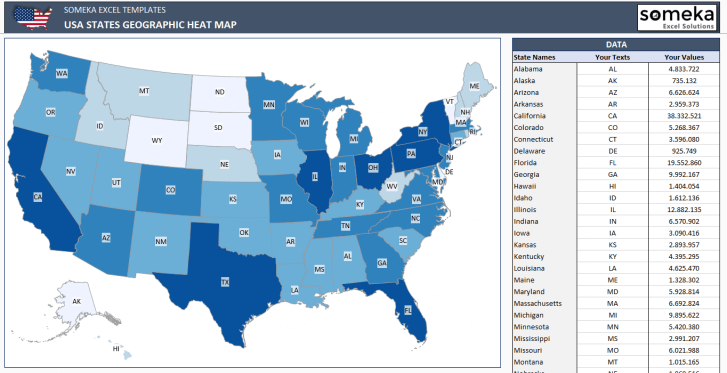 USA Geographic Heat Map Generator - Excel Template - Someka SS2