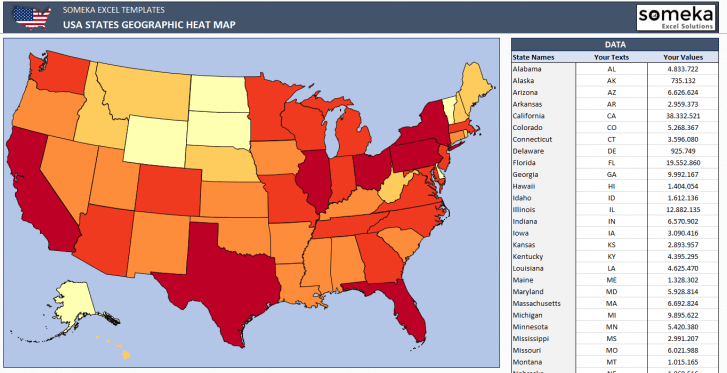 USA Geographic Heat Map Generator - Excel Template - Someka SS3