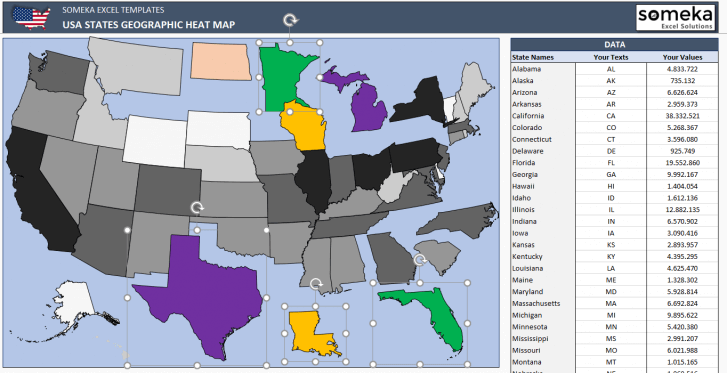 USA Geographic Heat Map Generator - Excel Template - Someka SS4