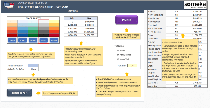 USA Geographic Heat Map Generator - Excel Template - Someka SS5