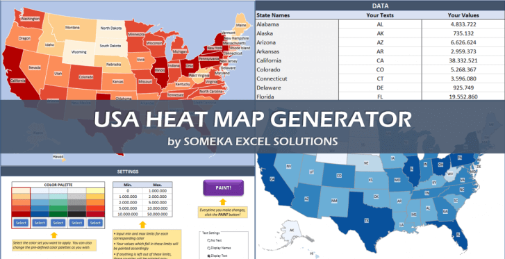 USA Geographic Heat Map Generator - Excel Template - Someka SSCover