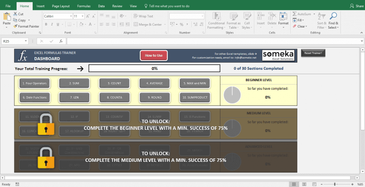 Excel Test - Interactive Excel Training with Questions - Template Screenshot Image 1 - Someka