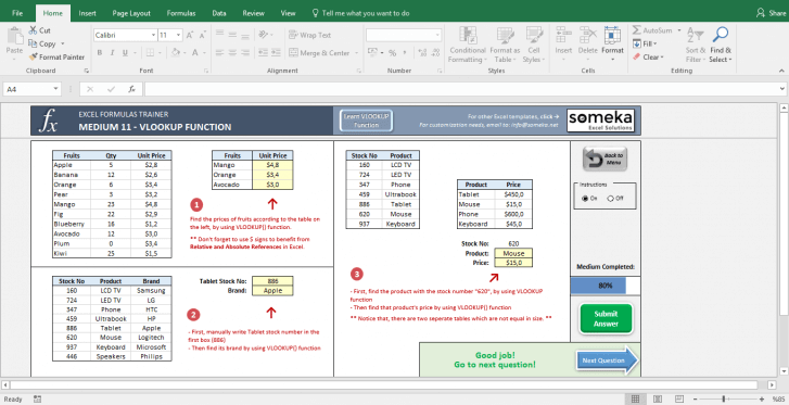 Excel Test - Interactive Excel Training with Questions - Template Screenshot Image 3 - Someka