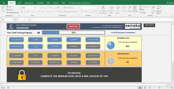 Excel Test - Interactive Excel Training with Questions - Template Screenshot Image 4 - Someka