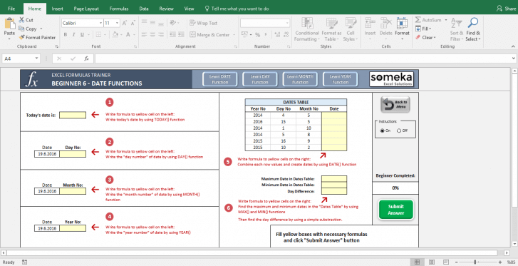 Excel Test - Interactive Excel Training with Questions - Template Screenshot Image 6 - Someka