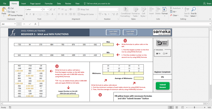 Excel Test - Interactive Excel Training with Questions - Template Screenshot Image 7 - Someka