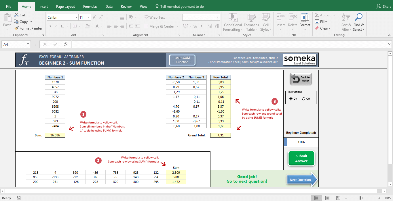 practice beginner excel test