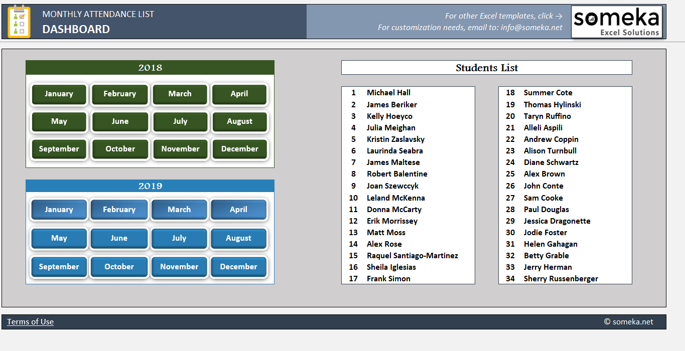 attendance sheet printable excel