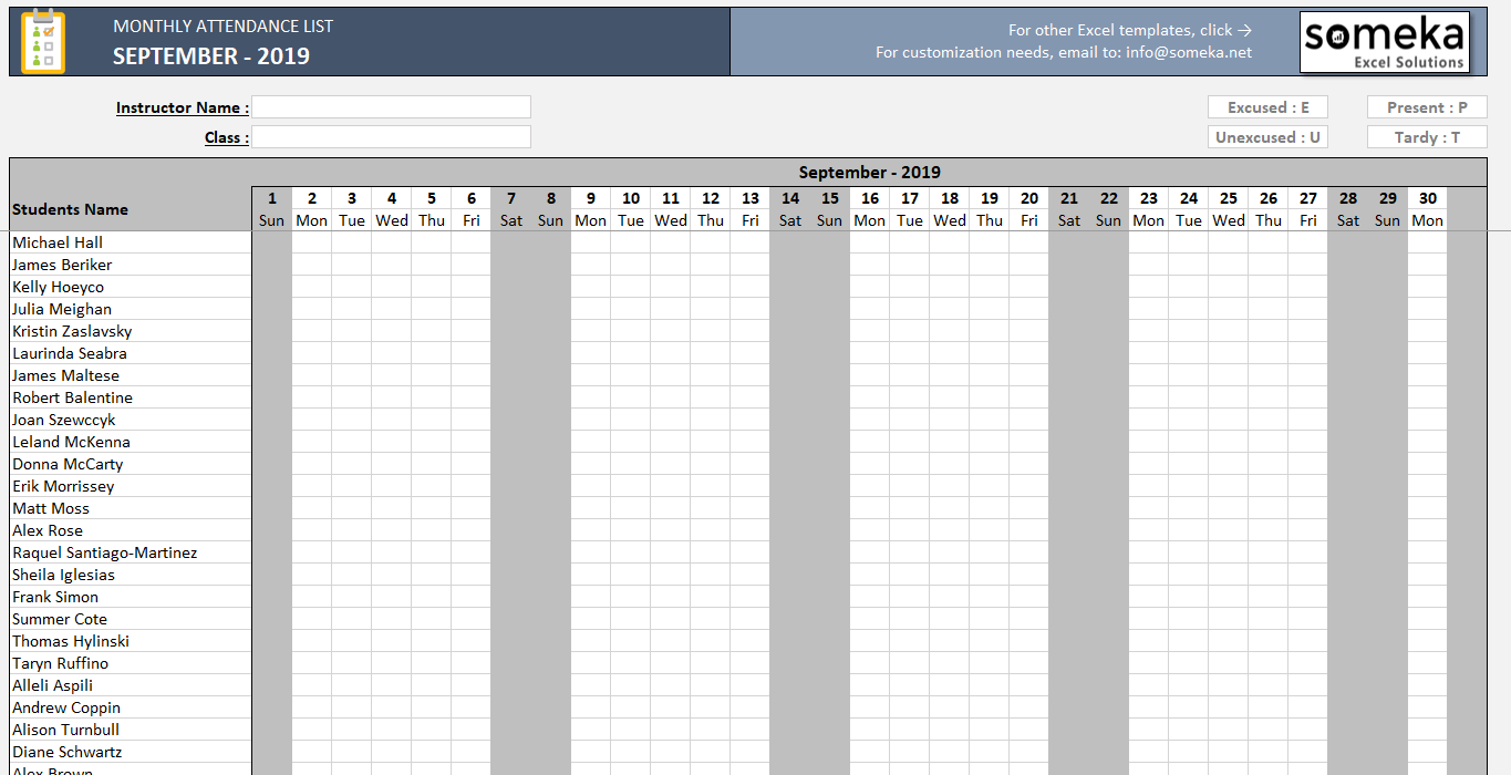 attendance sheet printable excel template free download sat excel