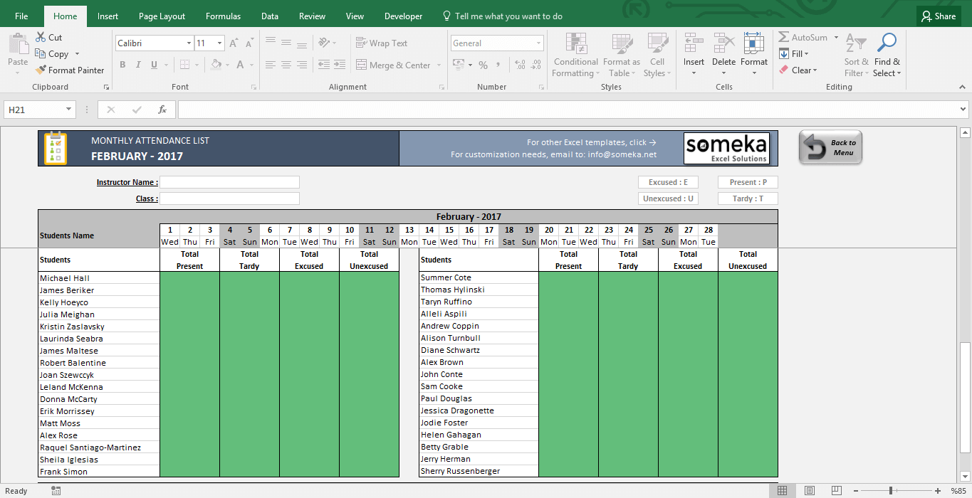 Attendance sheet printable excel template free download