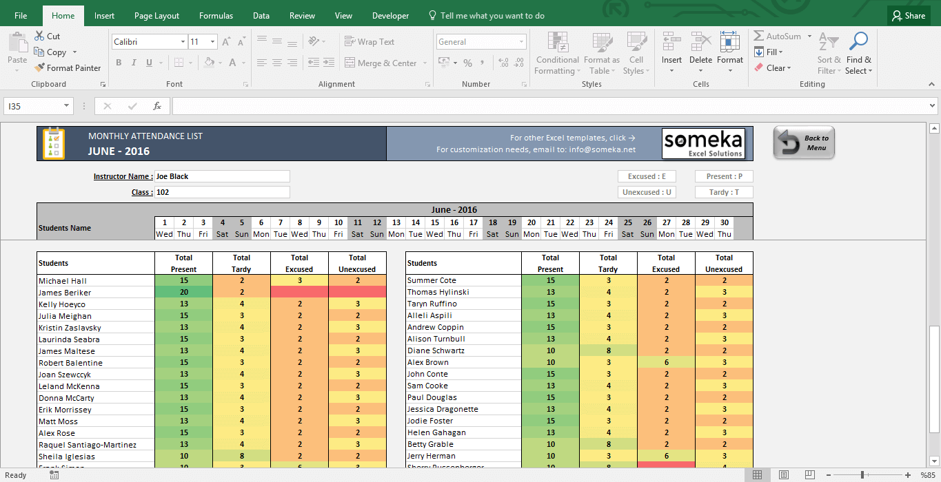 attendance sheet printable excel template free download