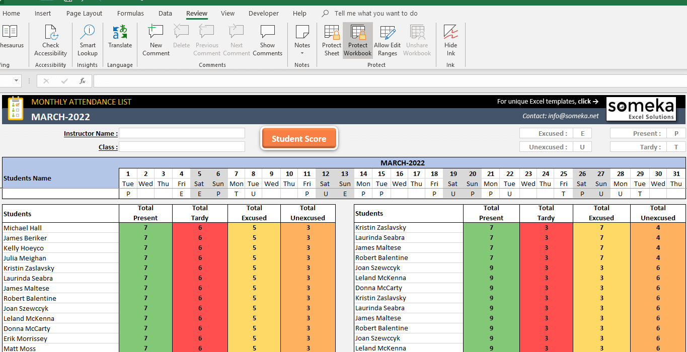 Attendance Sheet Template In Excel Free Download