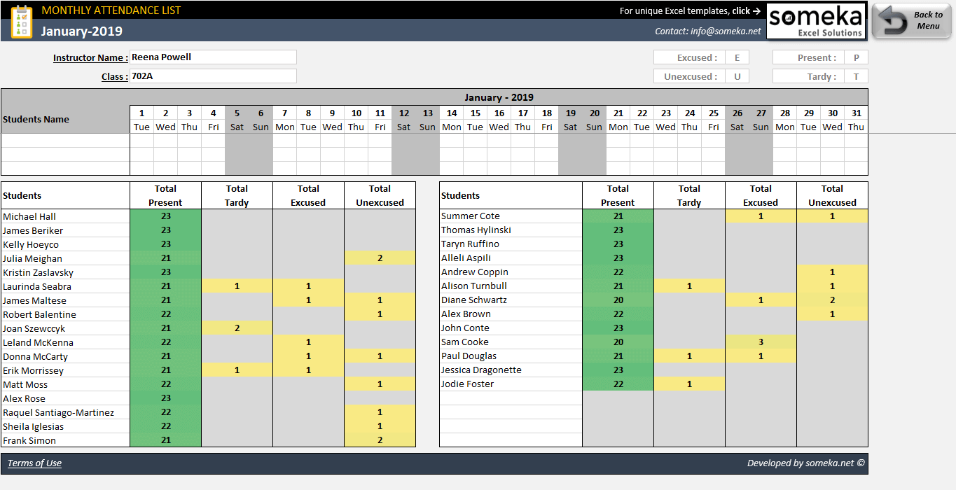attendance sheet template in excel free download attendance sheet excel template