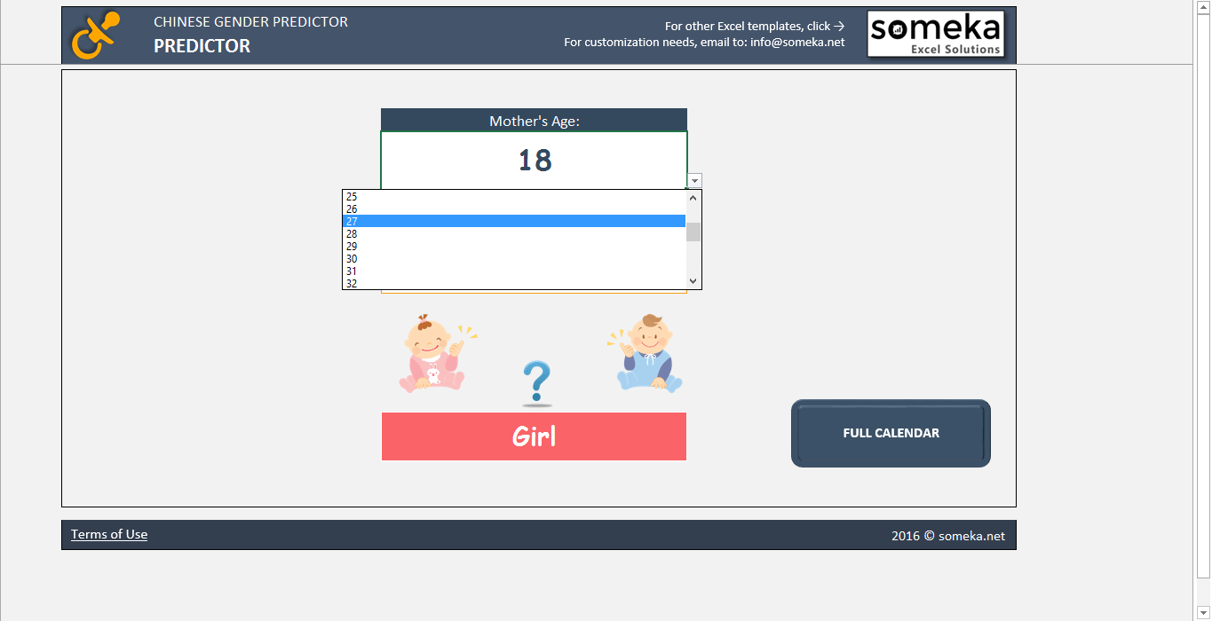 Chinese Gender Predictor Excel Gender Chart And Calendar