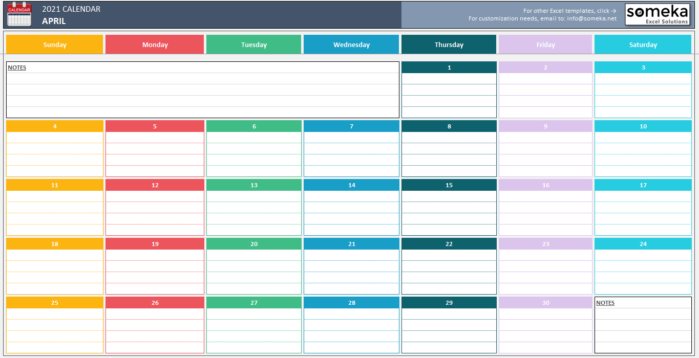 Excel Calendar Template 2021 Free Printable Calendar