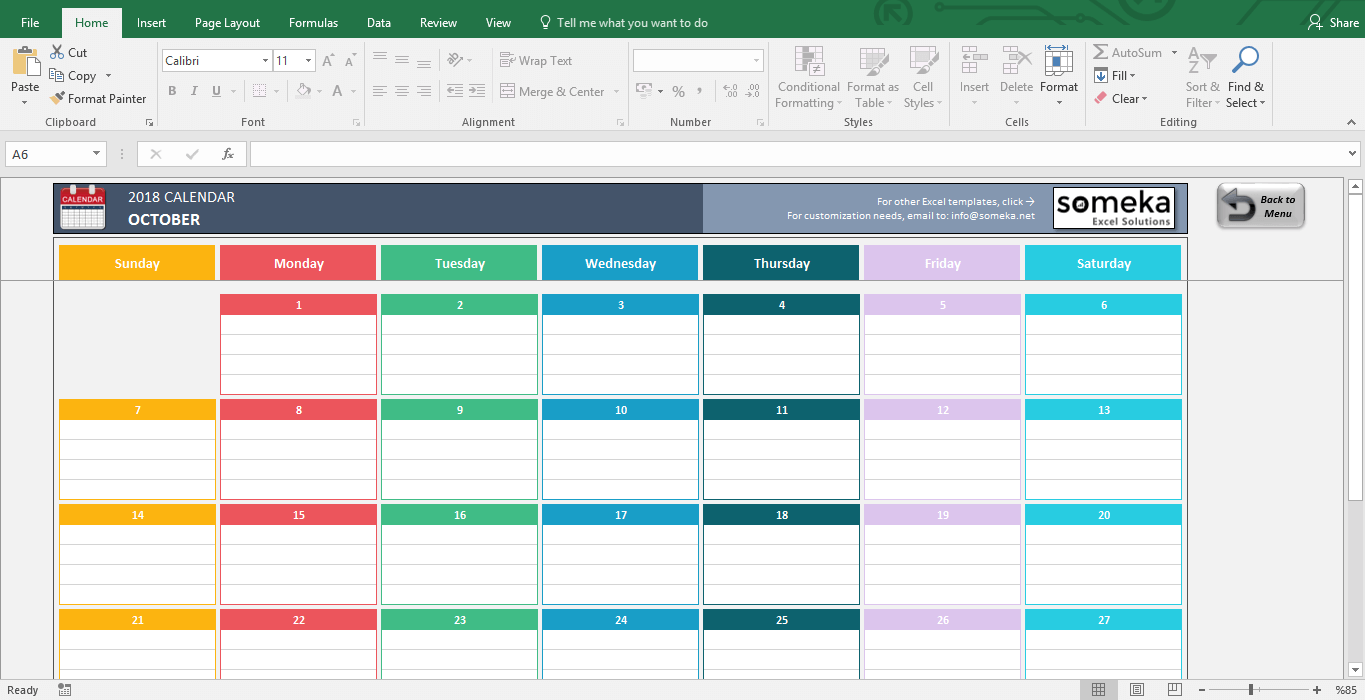 Excel Calendar Template 2019 - Free Printable Calendar