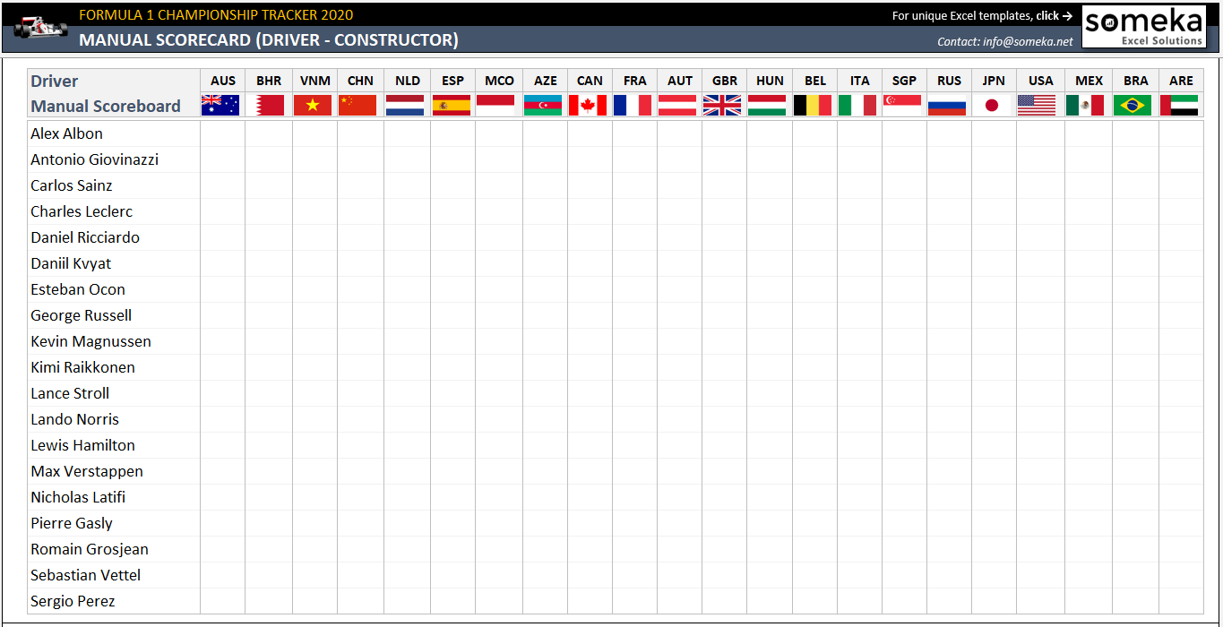 Formula 1 Championship Tracker 2020 Formula One Schedule In Excel