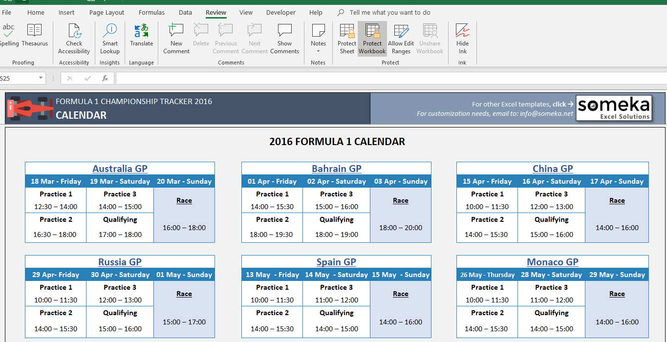 Formula 1 Championship Tracker 2020 Formula One Schedule In Excel