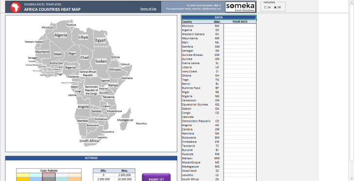 Africa Geographic Heat Map Generator - Someka SS11