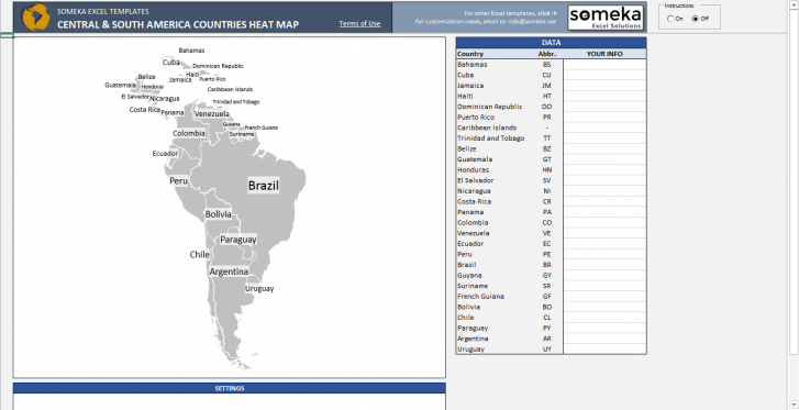 Central & South America Geographic Heat Map Generator - Someka SS11