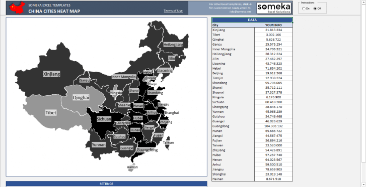 China Geographic Heat Map Generator - Someka SS11