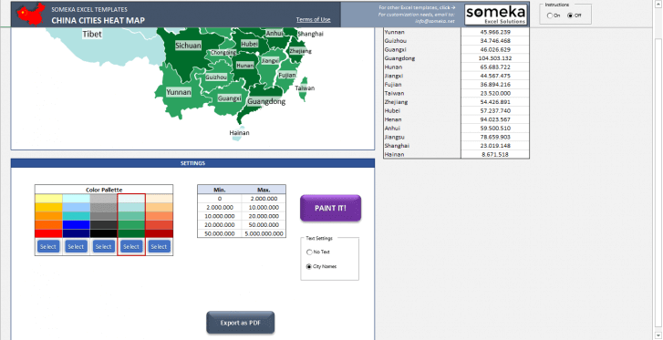 China Geographic Heat Map Generator - Someka SS12