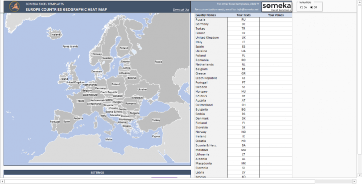 Europe Geographic Heat Map Generator - Someka SS11