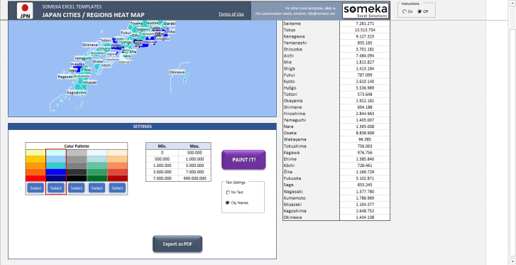 Japan Geographic Heat Map Generator - Someka SS12